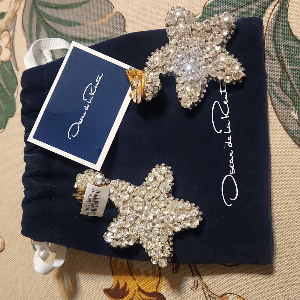 Oscar de la Renta Crystal Star Clip-On Earrings - Clear & Gold